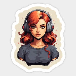 Pixelart Girl Earphones Sticker